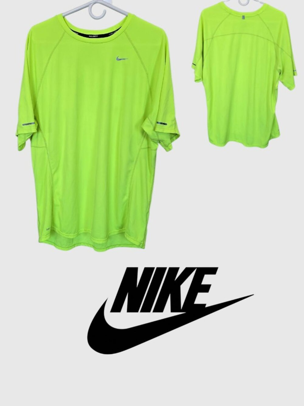 NIKE Dri Fit Neon Green Running Athletic Short Sleeve T Shirt Mens XL